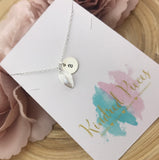 Tiny initial disc with leaf necklace