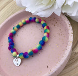 Stretch Bracelet With Initial Heart - Rainbow Vibes