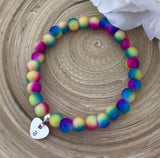 Stretch Bracelet With Initial Heart - Rainbow Vibes