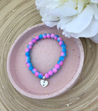 Stretch Bracelet With Initial Heart - Pink/Blue Ombre