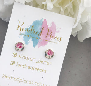 Pink Rose Print Earrings