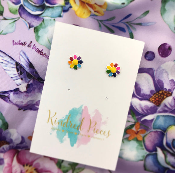 Rainbow Coloured Flower Earrings