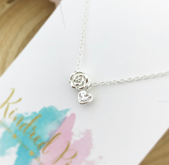 Rose Necklace With Tiny Heart