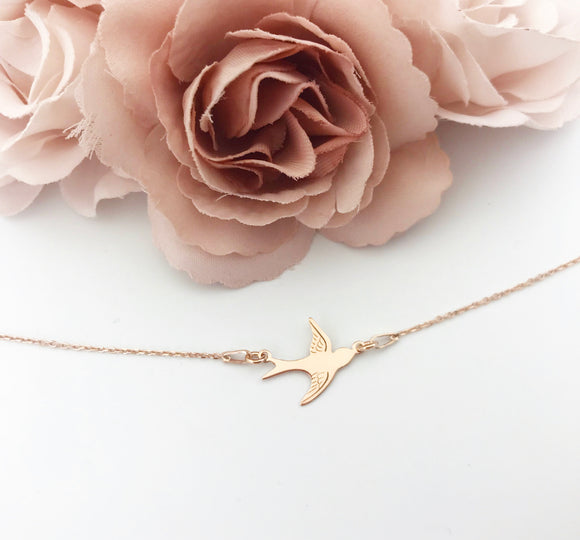 Bluebird connector necklace - rose gold