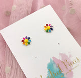 Rainbow Coloured Flower Earrings