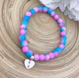 Stretch Bracelet With Initial Heart - Pink/Blue Ombre