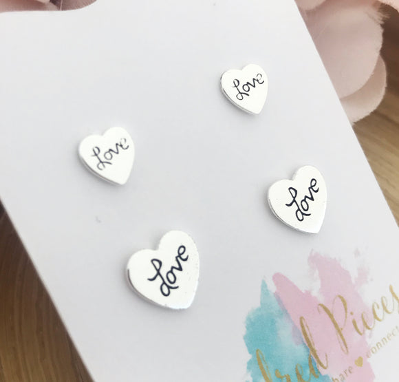 Loved stamped mother daughter earrings set