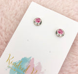 Pink Rose Print Earrings
